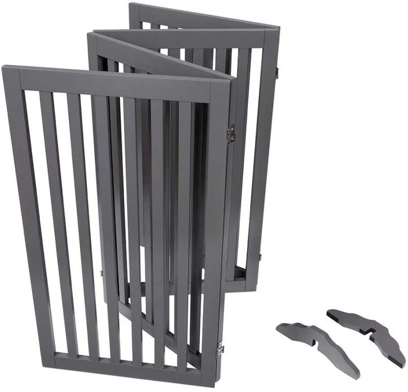 Wooden Foldable Dog Gate Freestanding Pet Gate with Support Feet Pet Gate