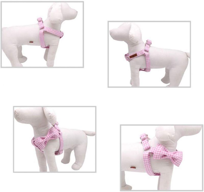 Soft Cotton Made Unique Design Plaid Pink Pet Harness