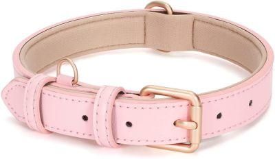 Adjustable Soft Breathable Leather Padded Puppy Collar with Alloy Buckle