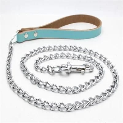 Strong Dog Leash Swivel Carabiner Metal Chain Leather Handle Dog Leash Set