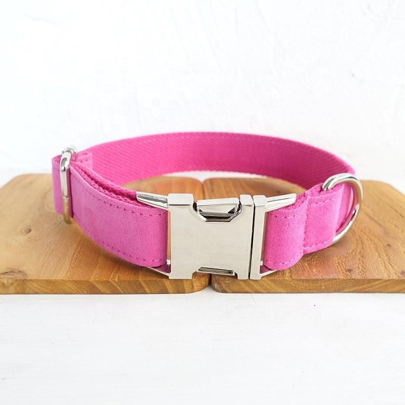 Pink Suede Velvet Dog Collars Luxury Soft High End Pet Shop Dog Collar and Leash Set Customized Designer Dog Collar Leash