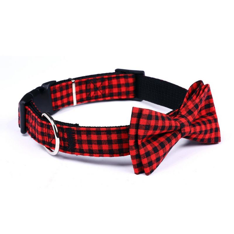 with Safety Locked Buckle, Bow-Tie Plaid Style Adjustable Custom Pet Cat Dog Collar//