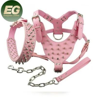 Ea099 Studded Vest Pet Harnesses Logo Fashion Luxury Wholesale Adjustable Collar Leash Leather Custom Dog Harness Set