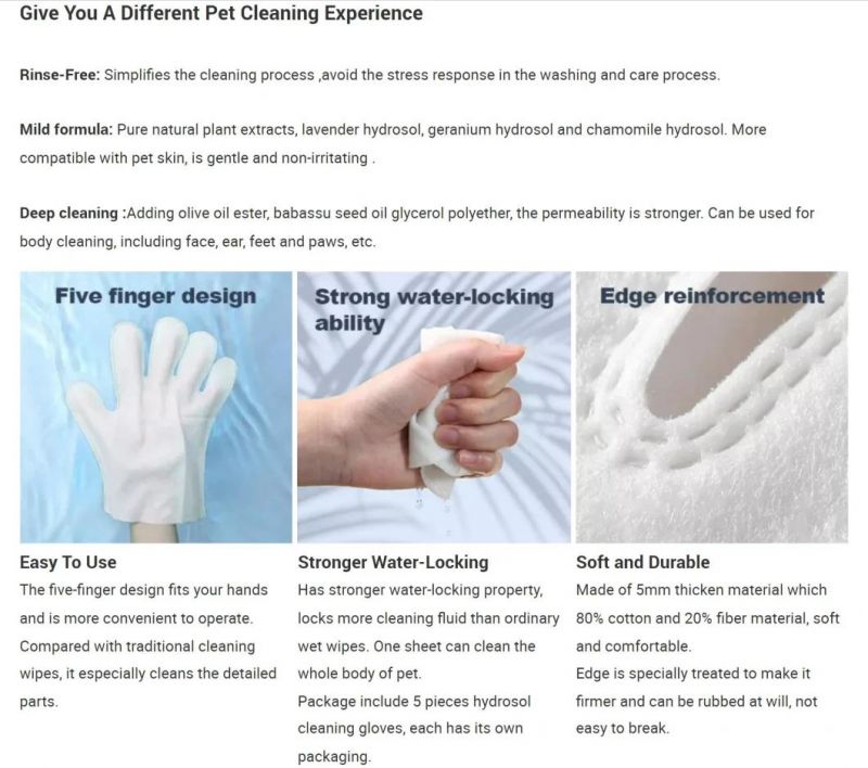 Factory Pets Shampoo Dogs and Cats Disposable Spunlace Fabric Bath Gloves Wipes for Dogs and Cats
