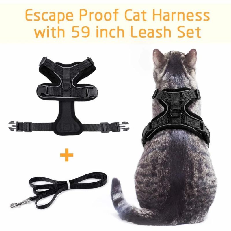 Escape Proof Adjustable Soft Mesh Cat Harness Vest and Leash Set with Reflective Strips