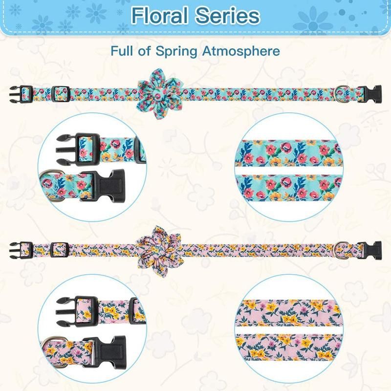 Personalized Cute Adjustable Floral Dog Collar with Detachable Flower Accessories