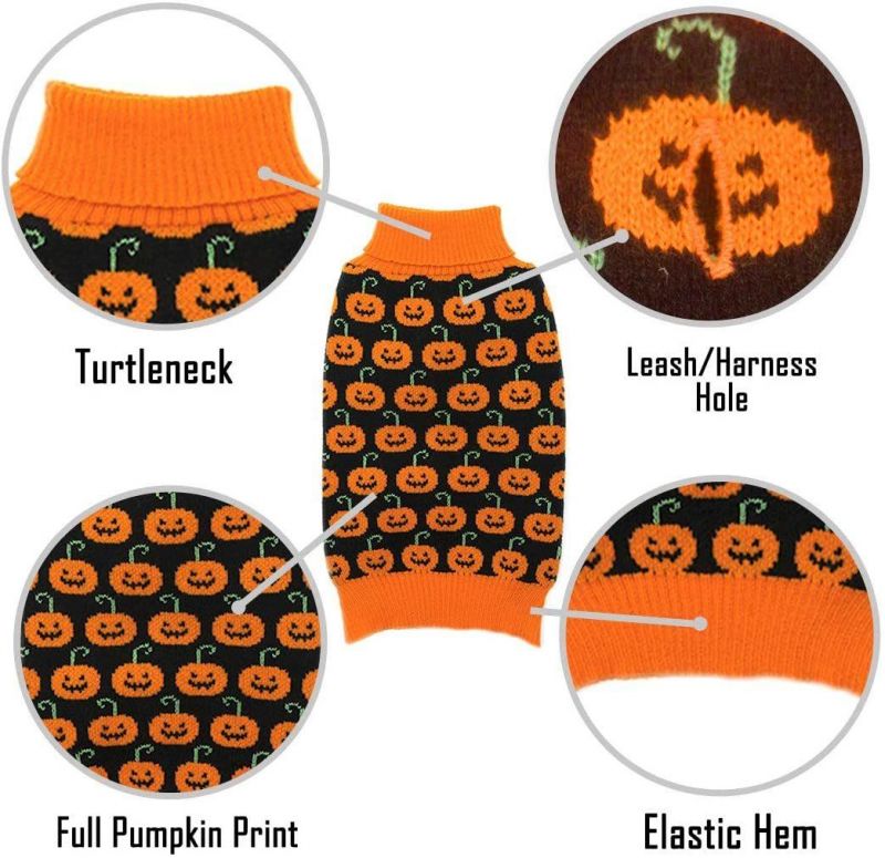 Dog Sweater with Leash Hole Dog Turtleneck Sweaters Pumpkin Pattern