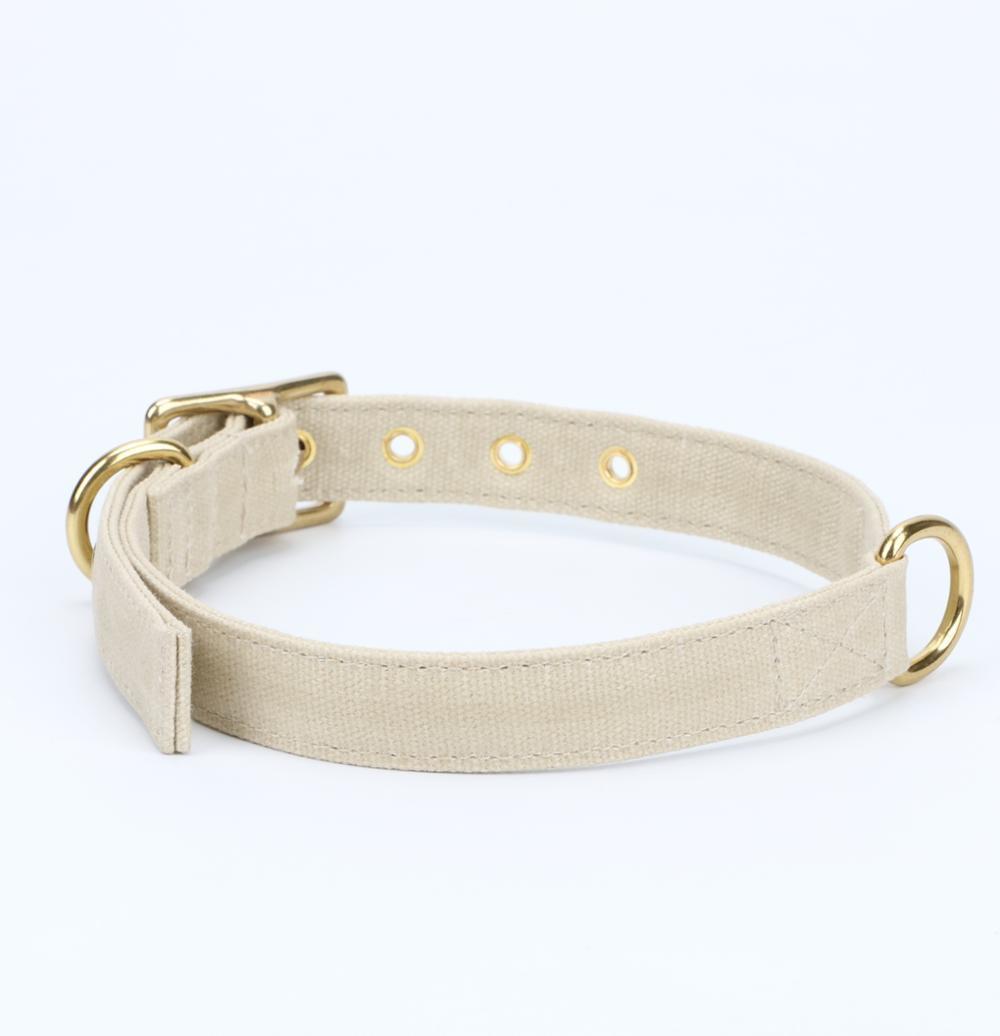 Eco Friendly Light Grey Canvas Waxed Dog Collar with Brass Metal