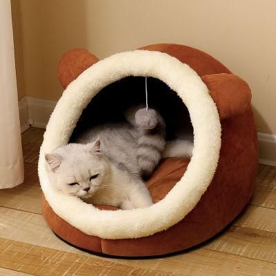 Custom Logo Large Comfortable and Washable Princess Foldable Fluffy Soft Luxury Round Pet Cat Bed