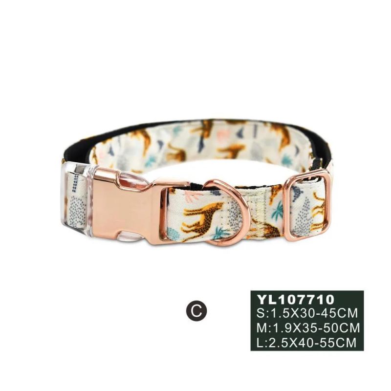 Luxury Durable Printed Dog Collar & Leash Set with Rose Gold Buckle