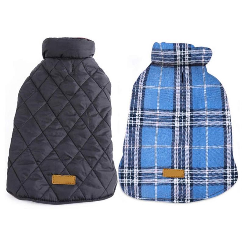 Waterproof Windproof Reversible British Style Plaid Dog Vest Winter Coat Warm Dog Apparel for Cold Weather with Furry Collar