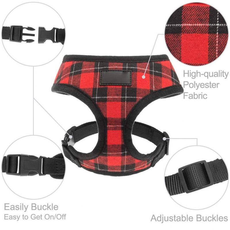 British Style Soft Mesh Dog Harness with Leash Plaid Adjustable Puppy No Pull Harnesses