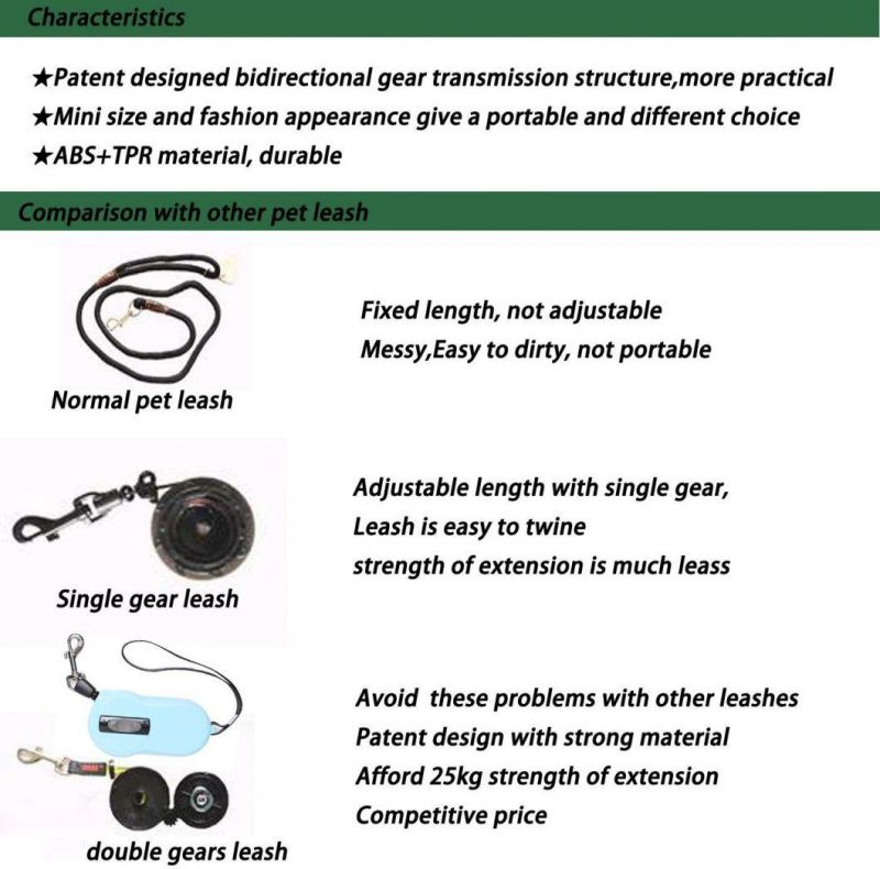 7FT Portable Pet Walking Leash for Small Pet up to 22lbs with One Button Break & Lock