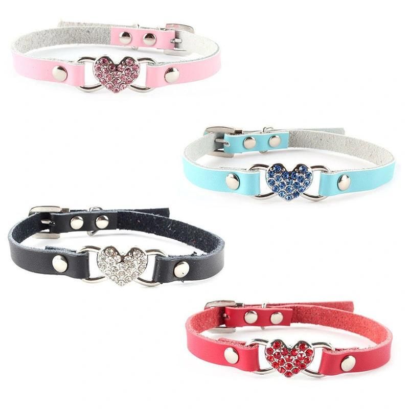 Cat Dog Collar Leather Heart Pet Collar Chihuahua Kitten Dogs Leashes Cat Supplies Dog Accessories