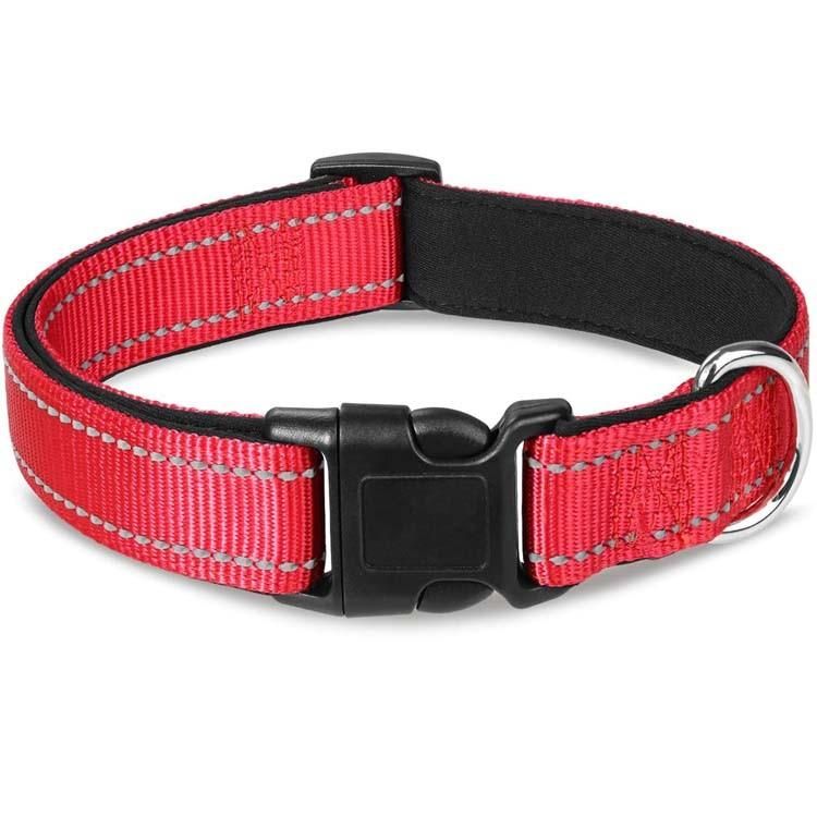 Classic Two Reflective Silk Nylon Dog Collar Soft Neoprene Padded Breathable Pet Dog Collar Adjustable