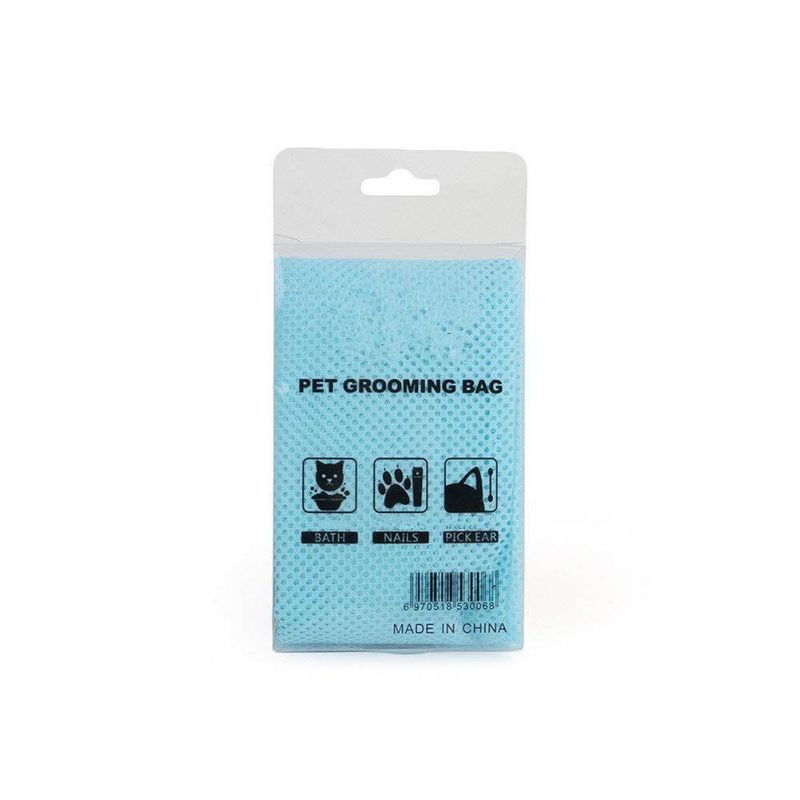 Multifunctional Polyester Pet Bath Shower Mesh Bags Pet Nail Trimming Bags Blue