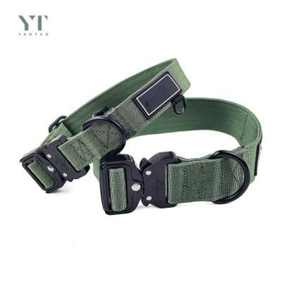 Heavy Duty Custom Green Tactical Dog Collar with Strong Metal Buckle, Adjustable Training Dog Collar