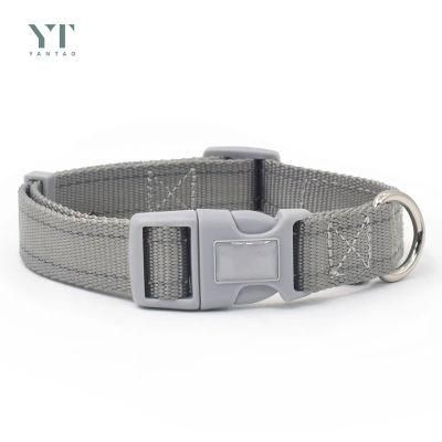 Customized Label Reflective Nylon Pet Dog Nylon Collar with Plastic Buckle