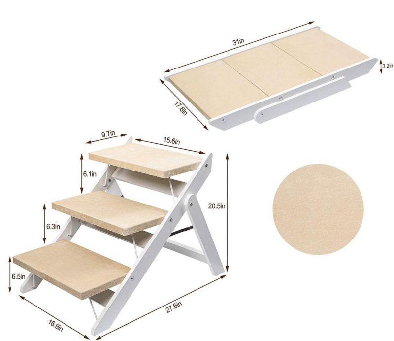 Flodable Wooden Dog Ladder Ramp 3 Tiers Stair Easy Store