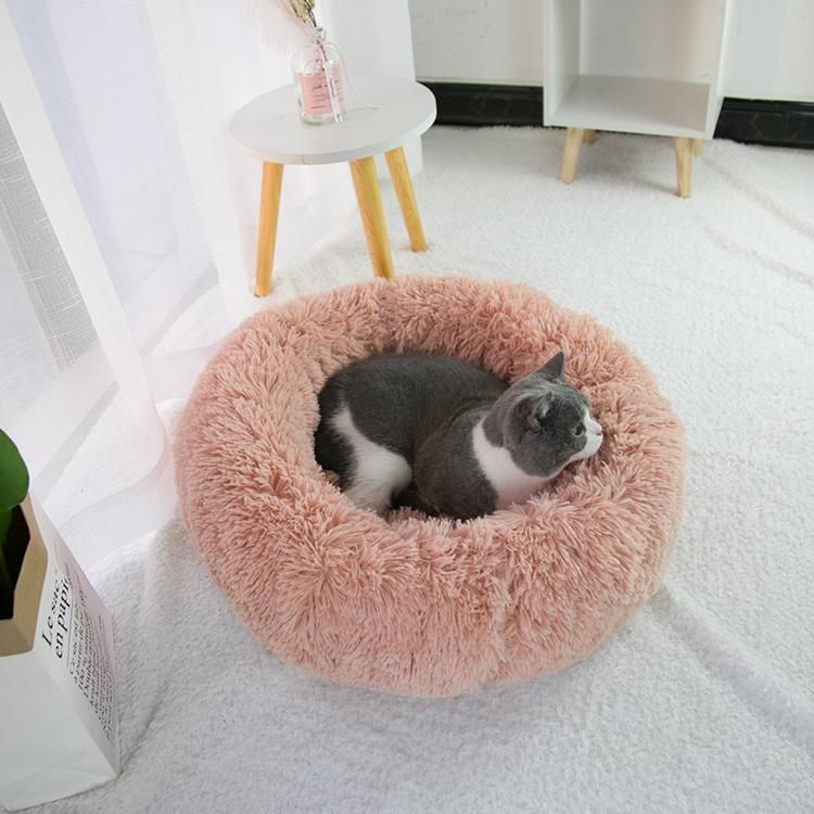 Pet Cushion Washable Cats Bed with Expression Fluffy Fur Dog Sleep Mat Comfortable Cat House Soft Warm Plush Pet Donut Bed