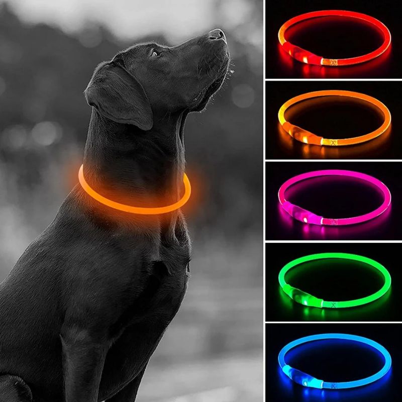 Spupps Orange Color TPU Light up LED Dog Collars for Small Medium Large Dogs