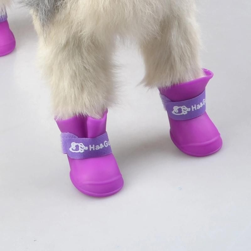 4PCS/Set Dogs Shoes Candy Colors Rubber Waterproof Soft Pet Rain Boots for Puppy Cats