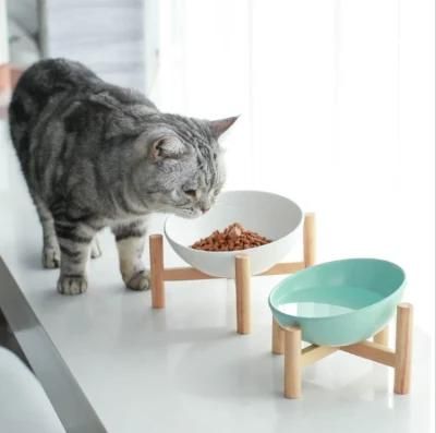 High Quality Ceramic Pet Cat Bowl with Bamboo Stand