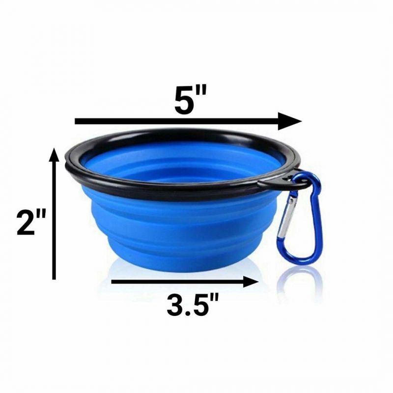 Collapsible Silicone Bowl with Color Matched Carabiner Clip - Dishwasher Safe BPA Free Food Grade Silicone Portable Pet Bowls - Foldable for Journeys, Hiking