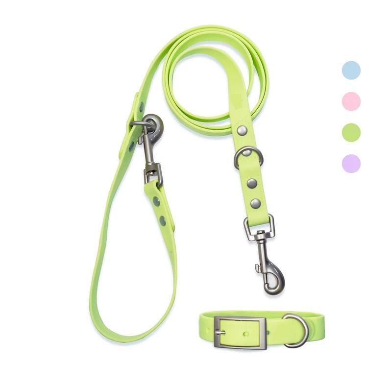 Customized Colors Adjustable Waterproof PVC Dog Collar and Leash Set for Pets Outdoor Training Walking