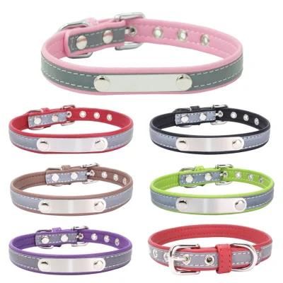 Personalized PU Leather Accept, Lettering Reflective Anti Stray Solid Color Pin Buckle Pet Collar