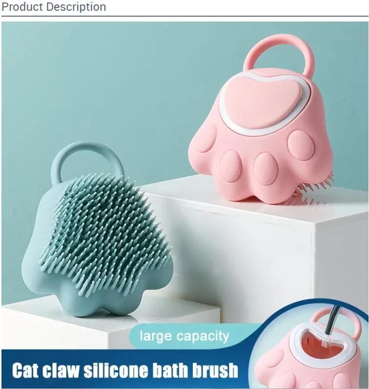 Pet Paw Shape Massage Brush Shampoo Dispenser Soft Silicone Brush Rubber Bristle for Dogs and Cats Shower Grooming