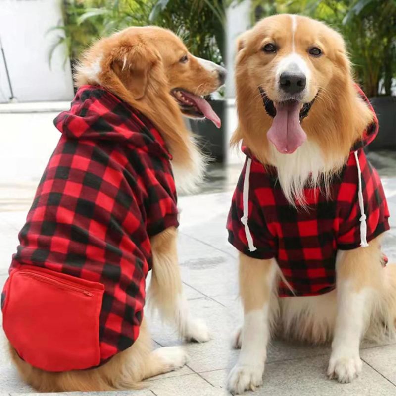 Plaid Dog Hoodie Sweatshirt for Dogs Pet Clothes with Hat and Pocket Girl & Boy