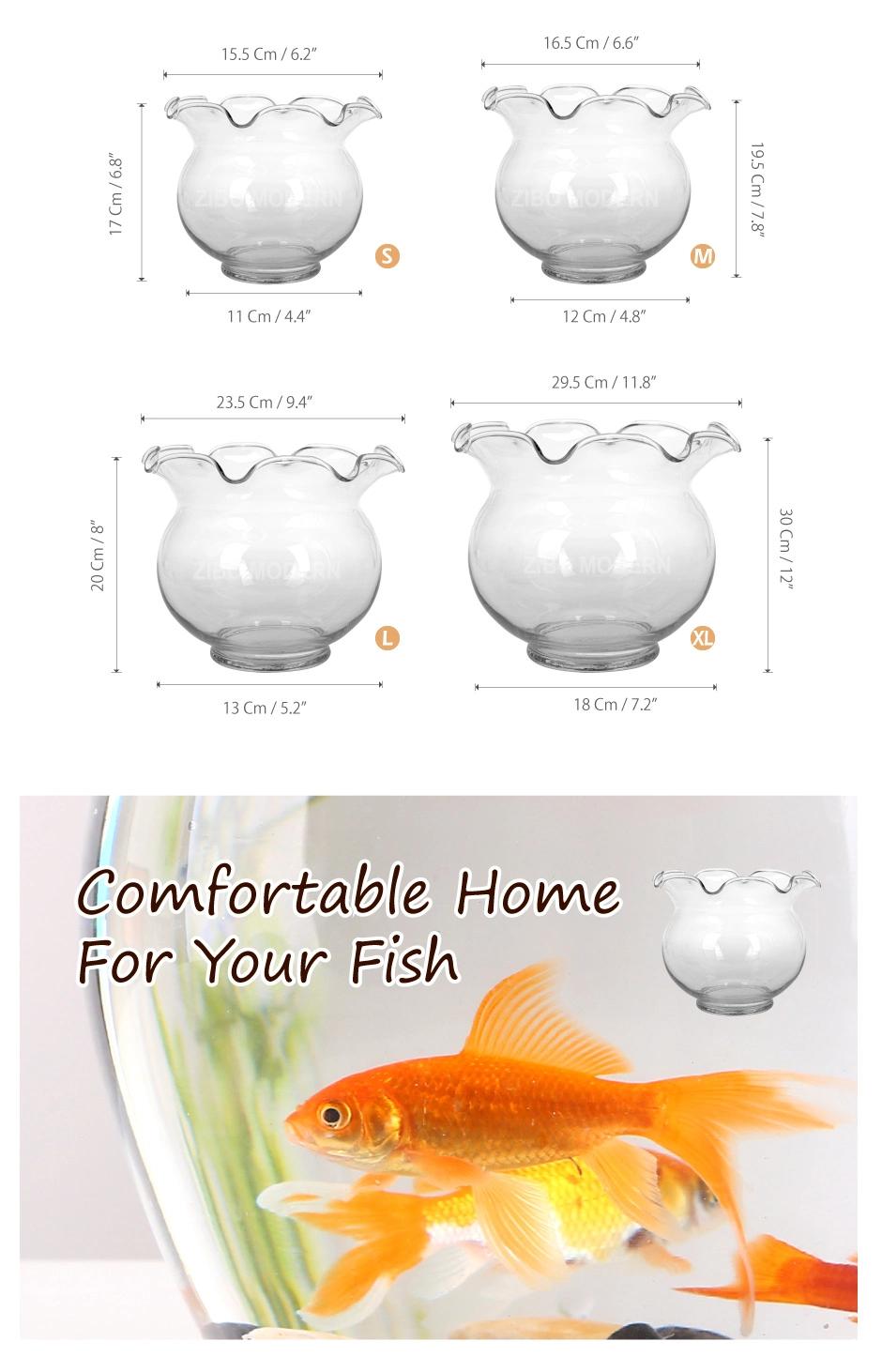 6 / 7 / 9 / 11 Inch Hand Blown Clear Glass Waved Rim Fish Tank - Round Glass Fish Tank