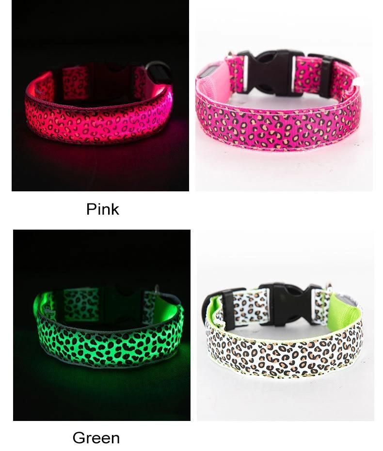 Amazon New Design Leopard Printed 8 Colors Rechargeable LED Shiny Dog Collar//