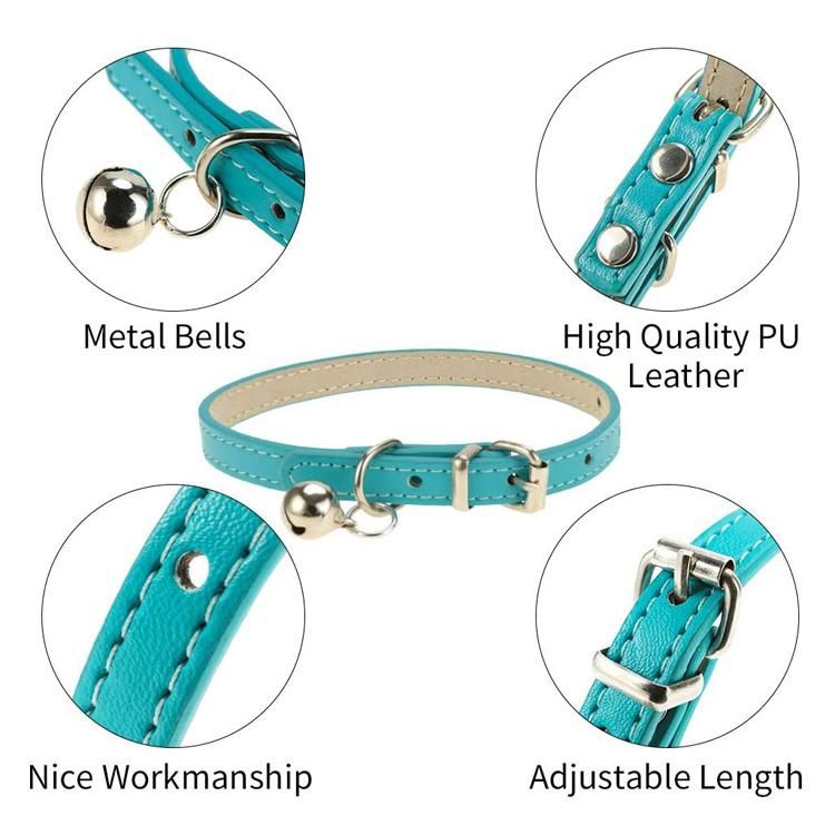 High Quality PU Leather Dog Collar Adjustable Detachable Buckle Pet Cat Collar with Bell Design