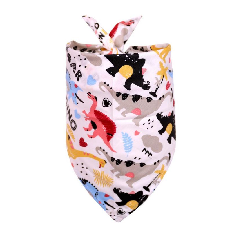 Dinosaur Pattern Fabric Kerchief Collar Scarfs Pet Bibs Reversible Animals Design Dog Bandana