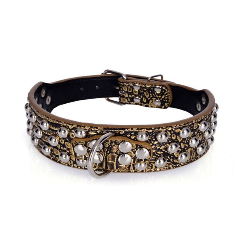 Large Pet Collar PU Leather Dog Collar with Mushroom Rivets Studded