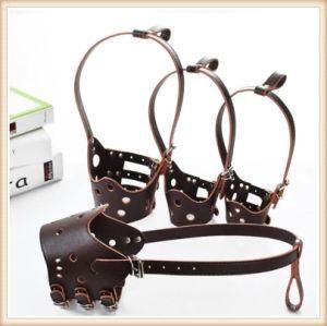 Brown and Black High Quality Adjustable Leather Pet Dog Muzzle (KC0029)