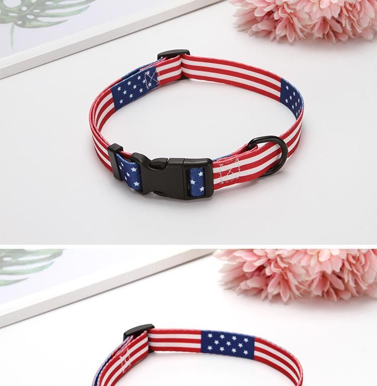 New Customized Print American Flag Pet Collar, Durable Adjustable Safety Buckle Dog Collar//