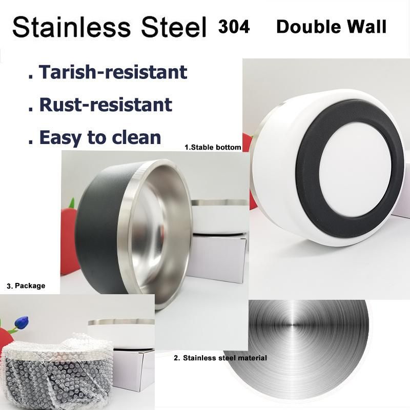 Double Wall Dog Cat Bowl 304 Stainless Steel Nonslip Bottom