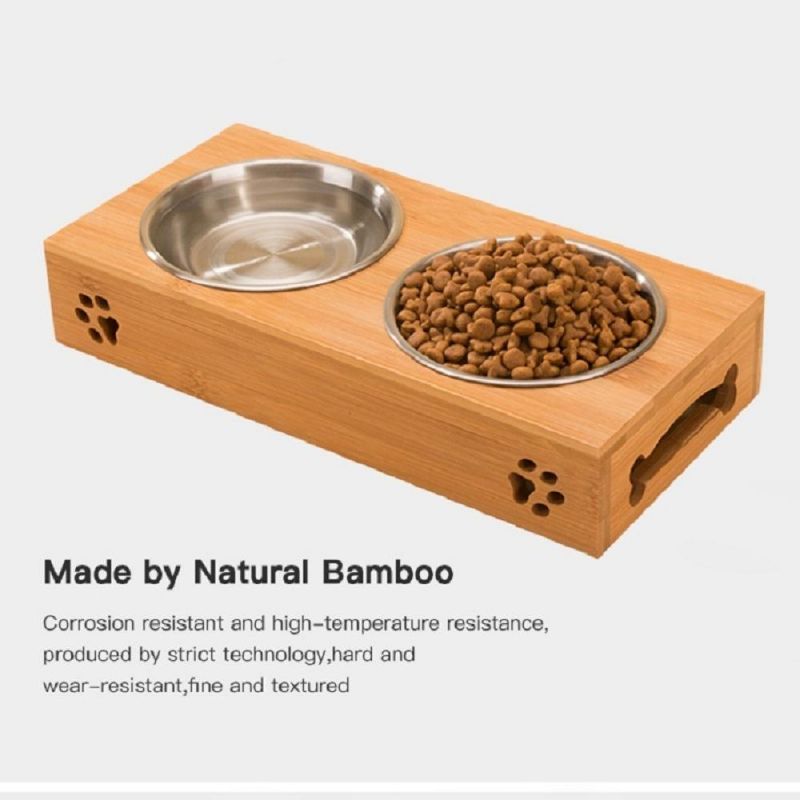 Natural Bamboo Pet Bowl with Stainless Bowl