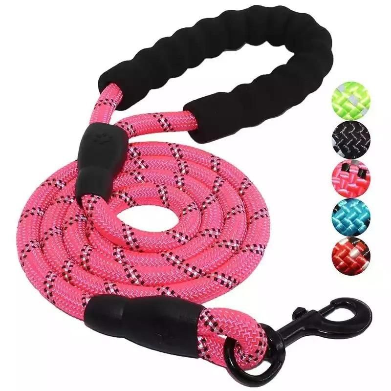 5 FT Strong Dog Nylon Rope Leash with Comfortable Padded Handle Highly Reflective Threads Dog Leashes