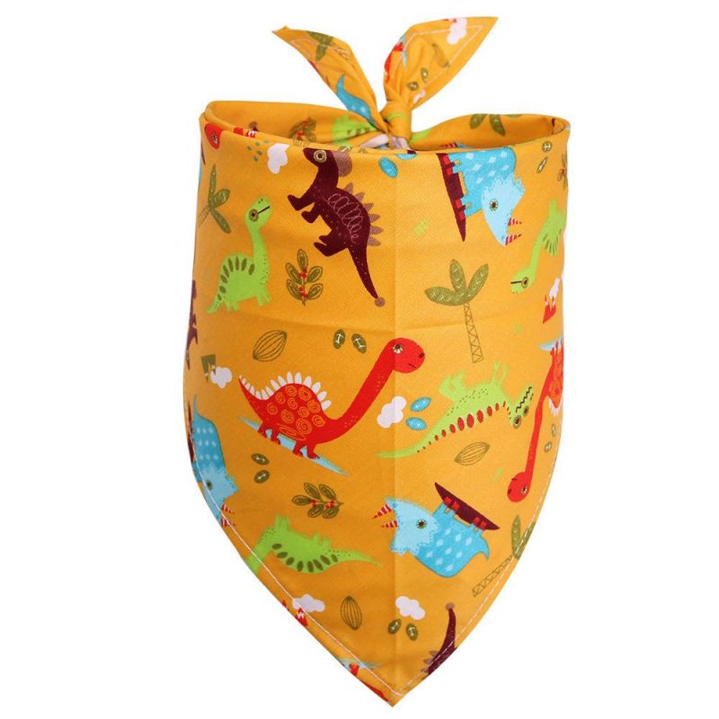 Dinosaur Pattern Fabric Kerchief Collar Scarfs Pet Bibs Reversible Animals Design Dog Bandana