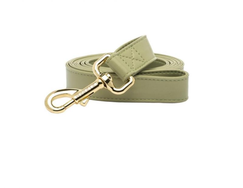 Olive Leather Luxury Dog Collar Leash Set