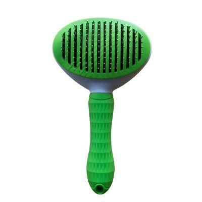 Oval Self-Cleaning Slicker Brush for Dogs and Cats Pet Grooming Dematting Brush Thick Needle-Green-L