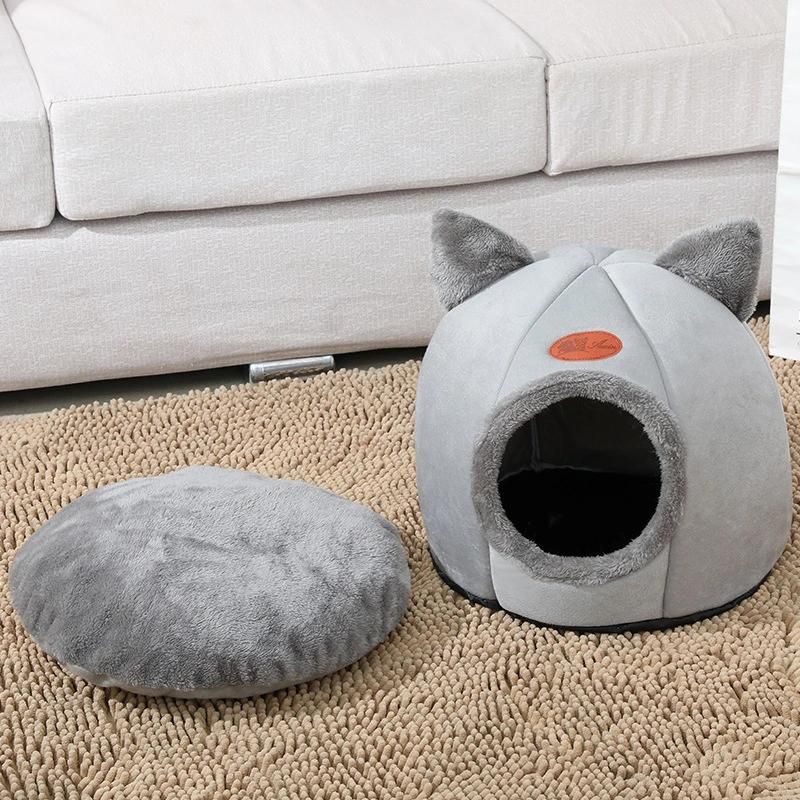 Indoor Nest Warm Breathable Firm Durable 2 in 1 Foldable Comfortable Triangle Semi-Closed Pet Tent Soft Cat Bed Cave