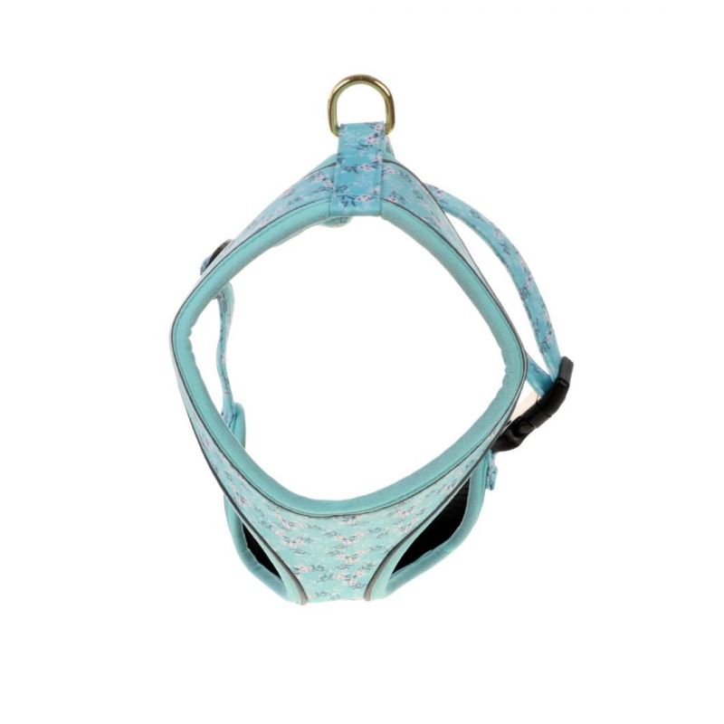 Fabric Print, Blue Background and White Flower Custom Harness
