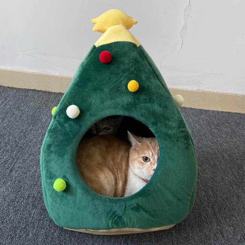 Christmas Tree Shape Velvet Cat Cave Warm Washable Pet Bed House Wholesale Price