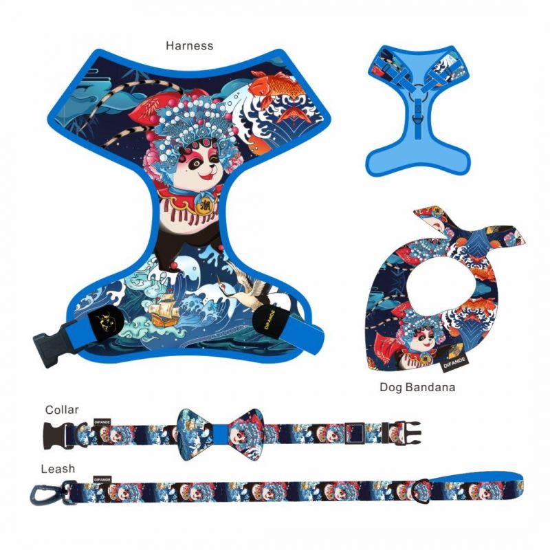 High Quality Soft No Pull Pet Adjustable Reversible Designer Dog Harness Leash Collar Poo Bag Holder Set