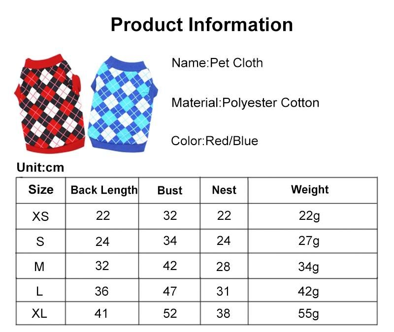 Spring Summer Hot Sale Dog Cat Lovers Outfit Cotton Vest Classic Rhombus Grid Printed Small Medium-Sized Dog Pet Clothing